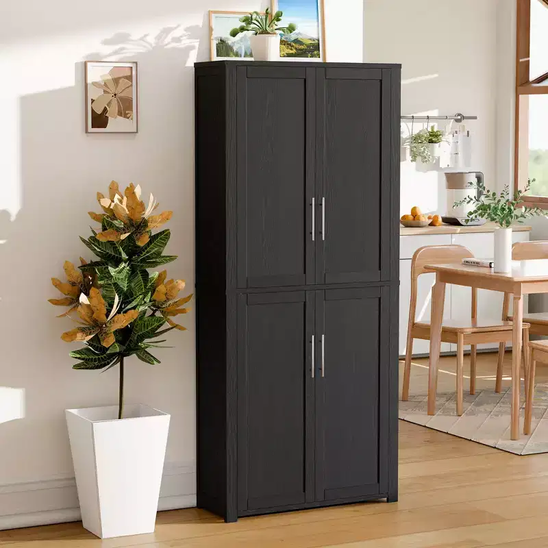 PexFix Kitchen Pantry Cabinet Freestanding Food Storage Cabinet with 4 Doors & Adjustable Shelves Floor Utility Storage Organizer