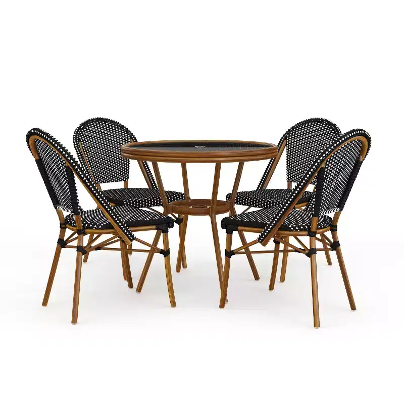 Martha Stewart Lily Pond Indoor-Outdoor Bistro Dining Table with 4 Stackable Bistro Chairs