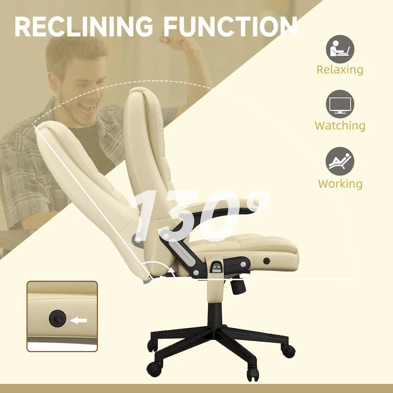High Back Vibration Massage Office Chair with 6 Vibration Points, Beige