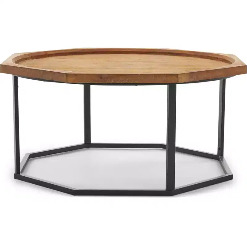 Grayson Coffee Table Light Beige - Finch: Rustic Modern, Compact, Black Matte Base