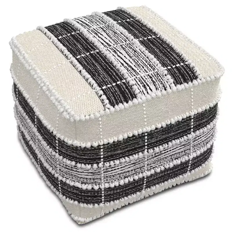 Highland Square Pouf White/Beige/Black - WyndenHall: Indoor/Outdoor, UV Resistant, 250lb Capacity