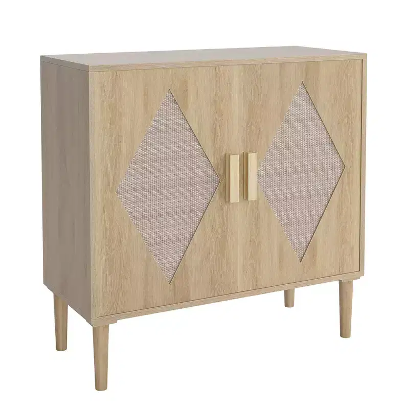 Storage Cabinet with Rattan Doors, Cabinet with Storage, Multifunctional Cupboard with Adjustable Interior Shelves for Living Room, Entryway,Natural