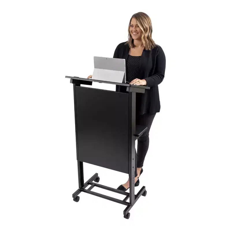 Mobile Adjustable Height Rolling Lectern Podium with Heavy Duty Steel Frame