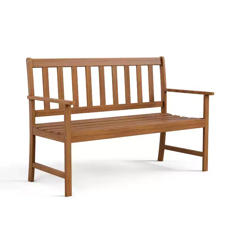 Greemotion 47.5" Borkum Outdoor Patio Acacia Garden Bench Weather-Resistant, Traditional Style, 2-Seater, Brown