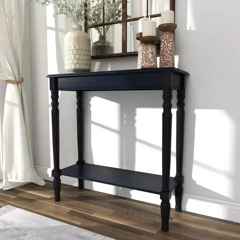 Traditional Wood Console Table Black, Entryway Furniture, Narrow Design, MDF Top