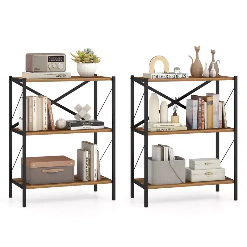 Costway 2PCS 3-Tier Bookshelf Industrial Bookcase w/ Heavy-Duty Metal FrameBook Holder