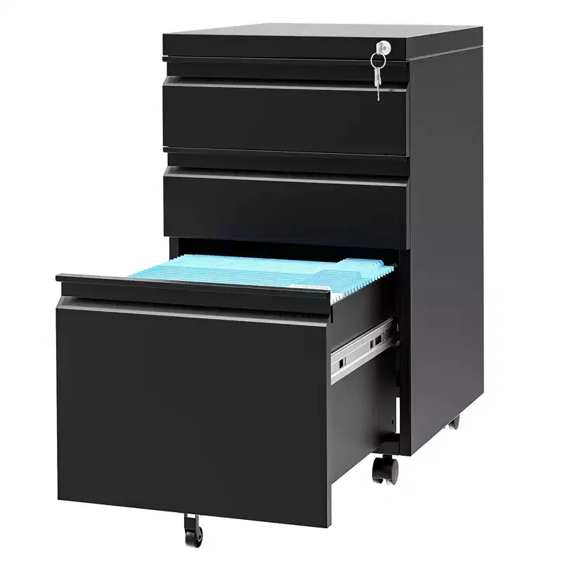 3 Drawer Mobile File Cabinet with Lock and Wheels, 24 Office Lateral Filing Cabinet Under Desk Metal Filing Cabinet