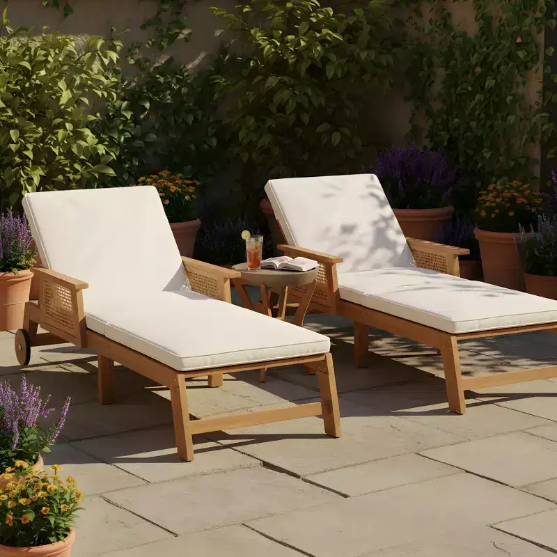 Christopher Knight Home Kenji Modern 3 Piece Acacia Patio Sunlounge with Wicker Armrest and Side Table Set