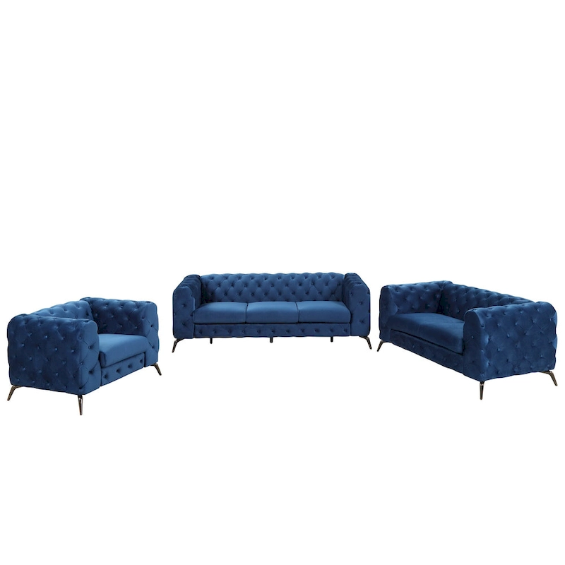 Velvet 3-Piece Sofa Sets(Three Seat Sofa/Loveseat and Single Chair)