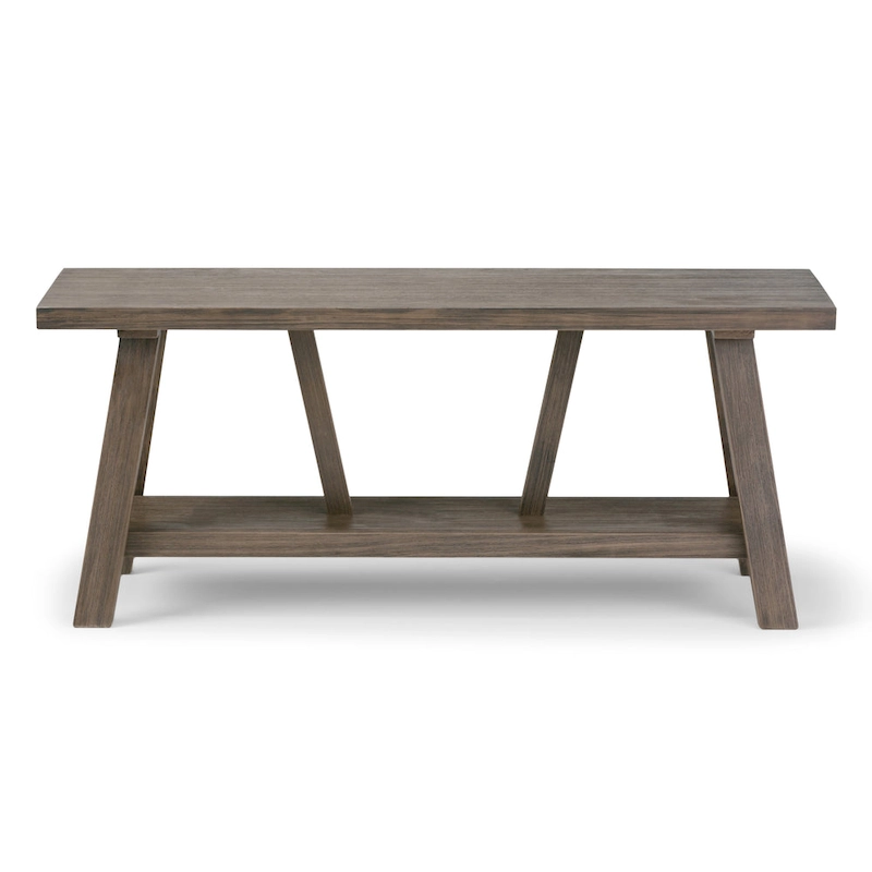 WYNDENHALL Stewart SOLID WOOD 48 inch Wide Industrial Entryway Bench in Driftwood - 48 W x 17 D x 20 H