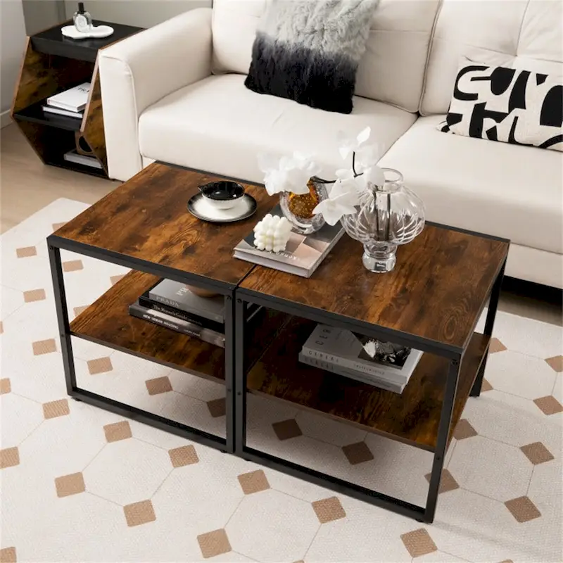 2-Tier 20 Inch Square End Side Table