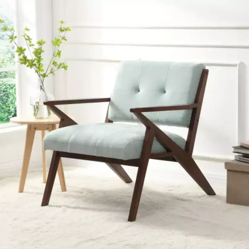 30 Mid-Century Chair: Plush, Angled Arms, Wood Frame - Cozy for Living, Bedroom, Office