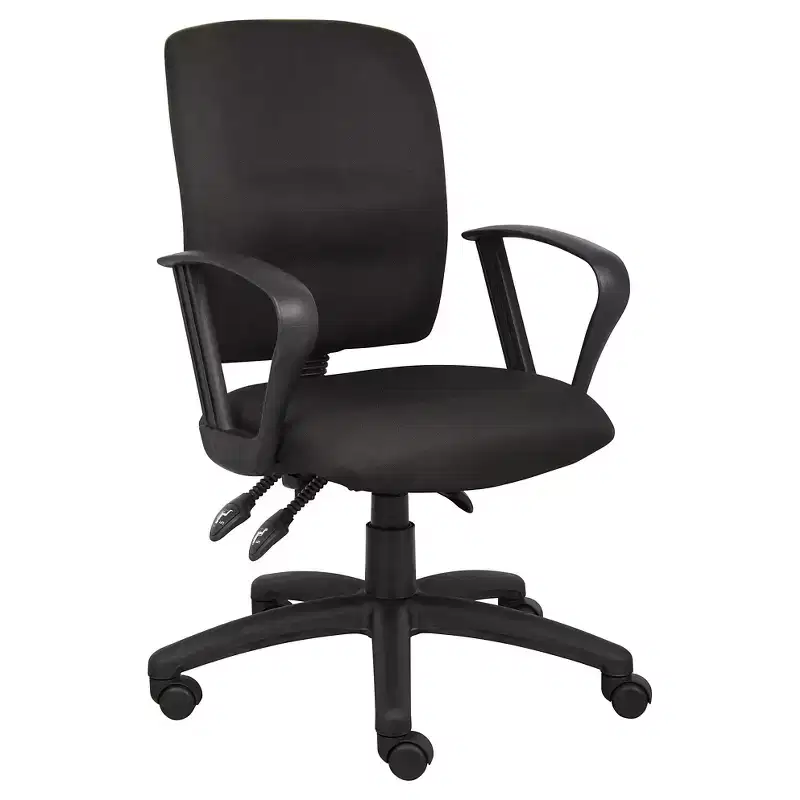 Multi-Function Fabric Task Chair with Loop Arms Black - Boss Office Products: Adjustable, Swivel, Nylon Base