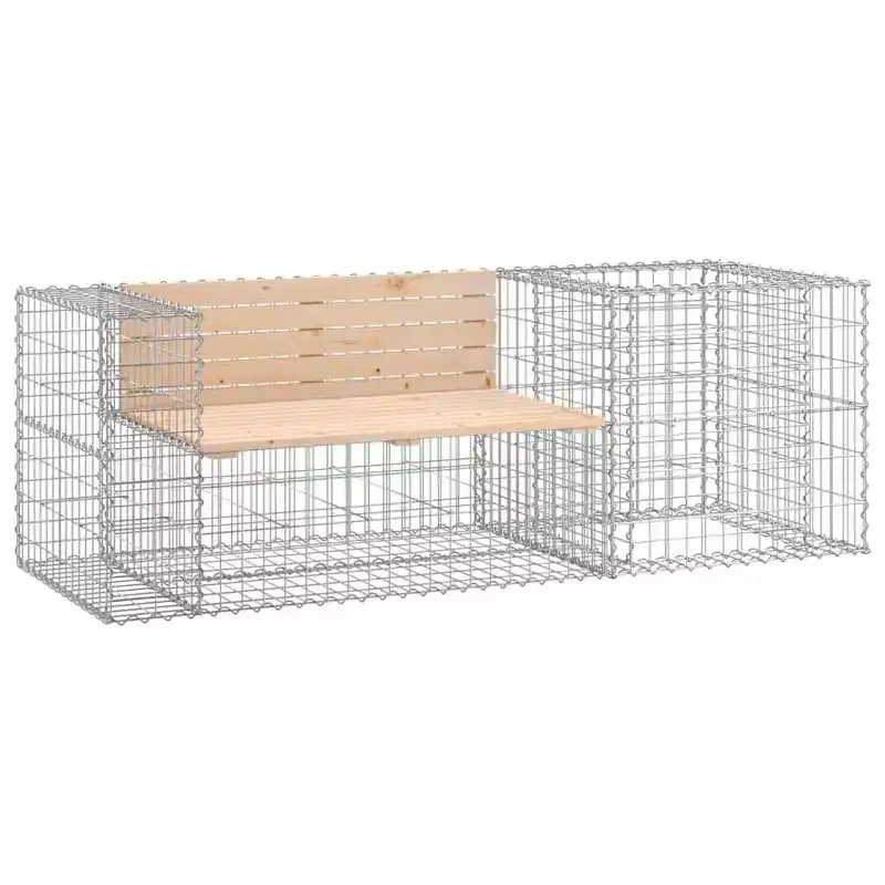 Rustic Outdoor Garden Bench with Gabion Basket