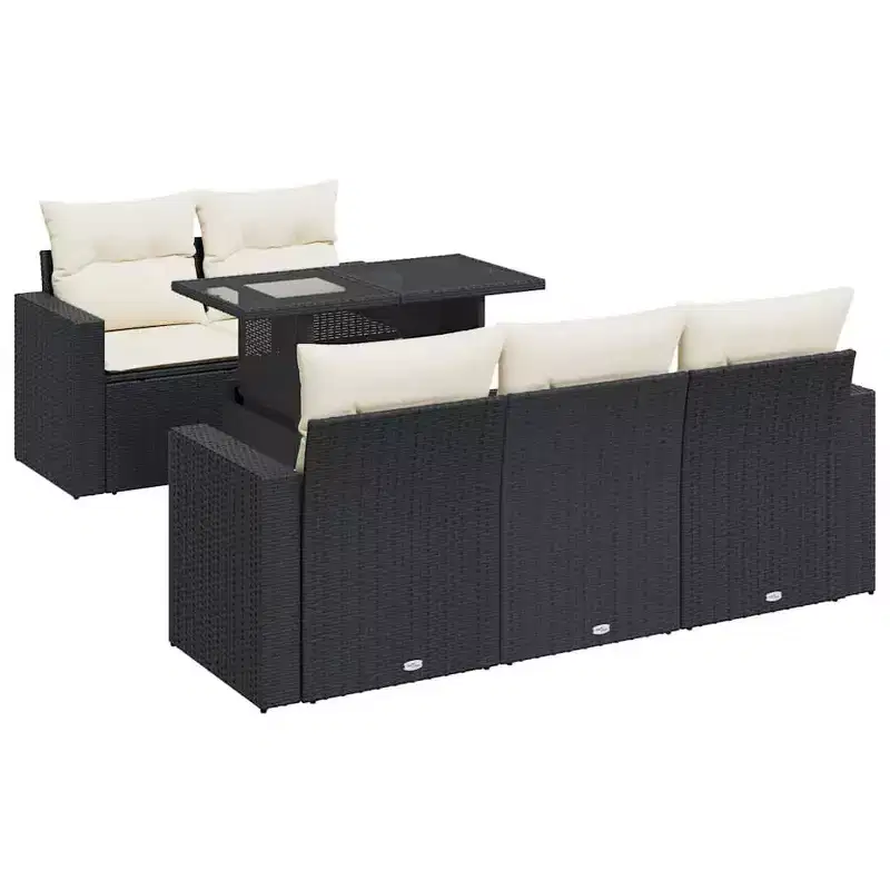 vidaXL Patio Sofa Set with Cushions Lounge Setting Outdoor 6 Piece Poly Rattan - Black and Cream