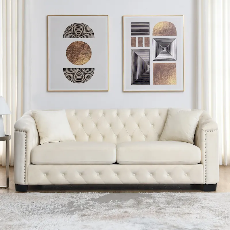77 Chesterfield Velvet Button-tufted 3-Seater Sofa with Nailhead Decoration