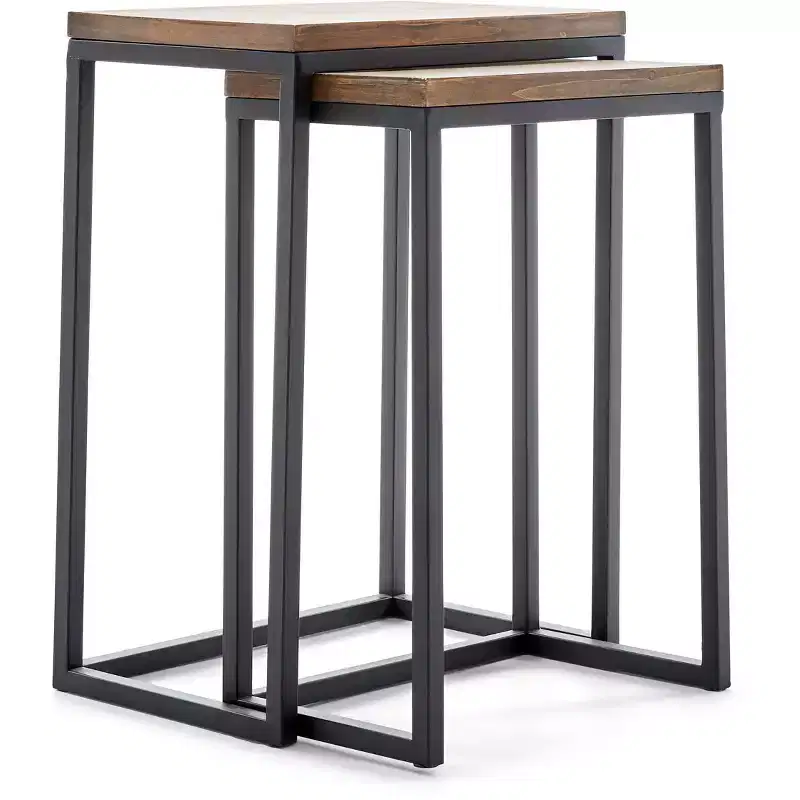 Parker Nesting Table Set Brown - ClickDecor: Sturdy Metal Frame, Rustic Wood Top, No Assembly Required