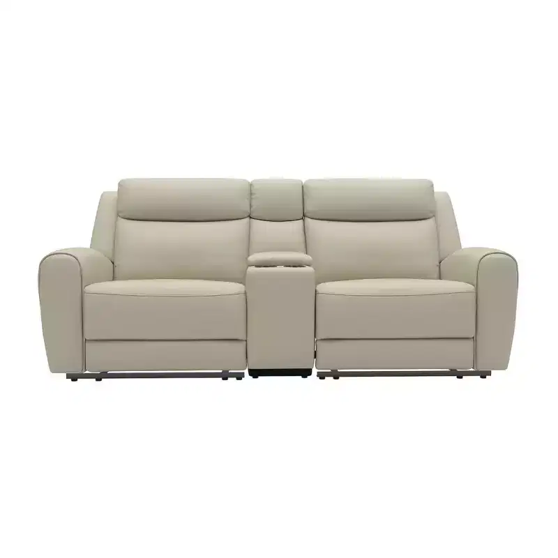 Royal Hampton Manual Recliner Loveseat, 41 Inch, Center Console, Grain Beige Leather