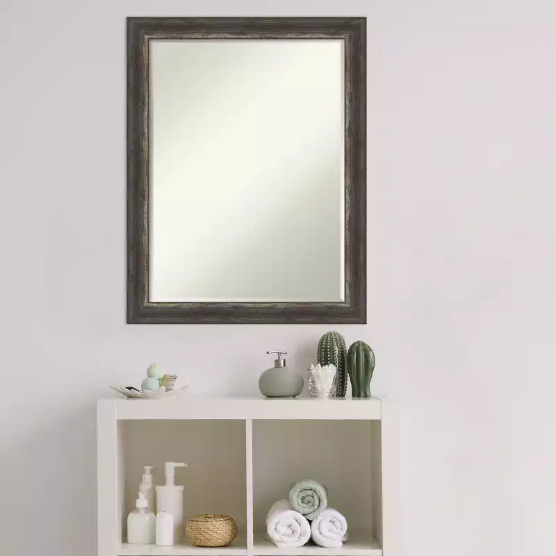 Bark Rustic Char Narrow Petite Bevel Bathroom Wall Mirror