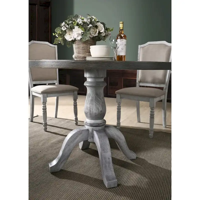 Roundhill Furniture Iris Weathered White Wood 5-Piece Dining Set
