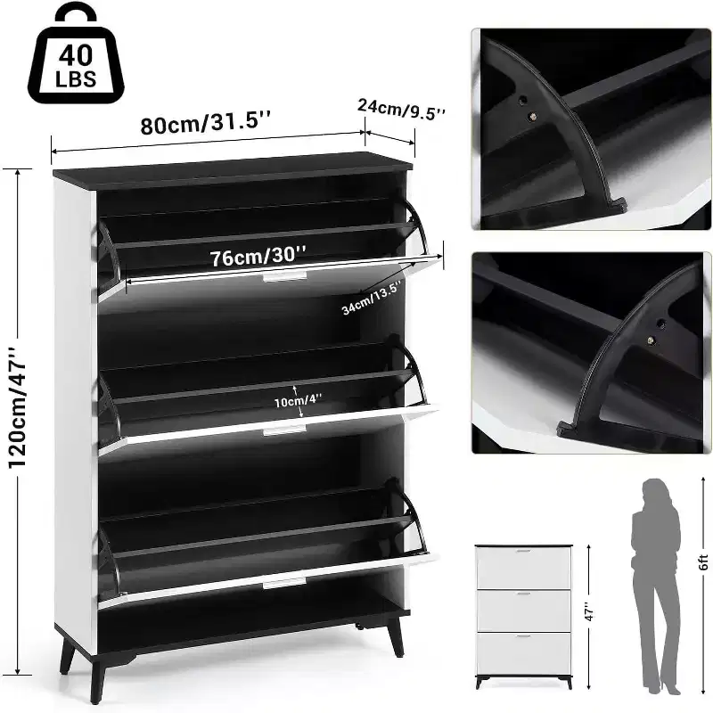 Entryway Shoe Cabinet with 3 Flip Drawers, Freestanding Narrow Shoe Organizer Cabinet
