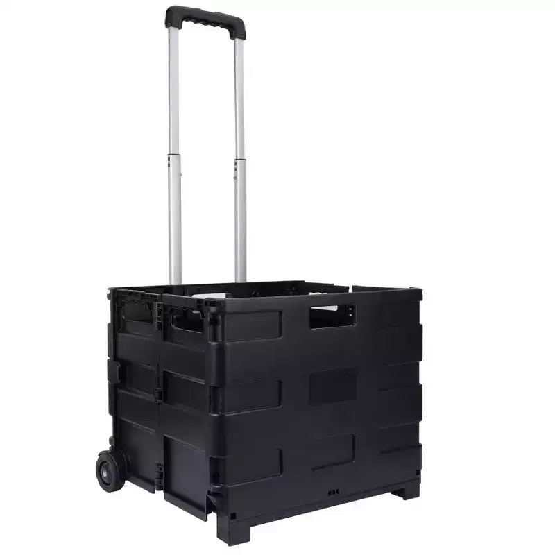 Rolling Cart Basket Storage Container with Wheels and Telescopic Handle, Collapsible