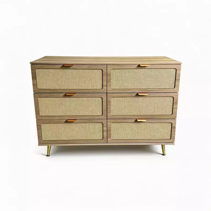 Rattan High-Legged 6-Drawer Chest