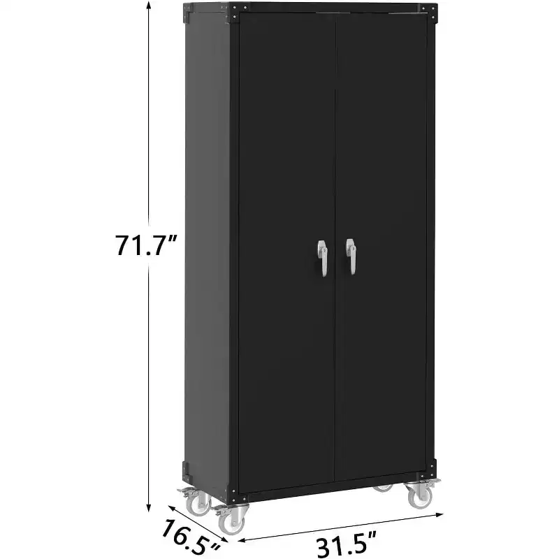 Garage Storage Cabinet,71.7 Metal Storage Cabinet with 2 Doors and 4 Adjustable Shelves,Cold-Rolled Steel Cabinet for Workshop Home Office Organizer