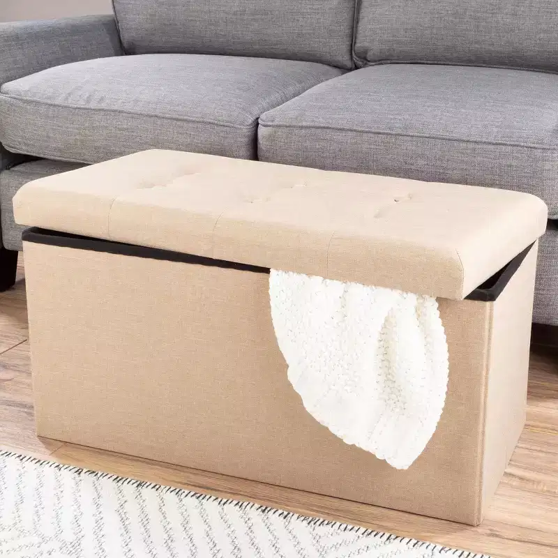 30-Inch Folding Storage Ottoman with Removable Bin