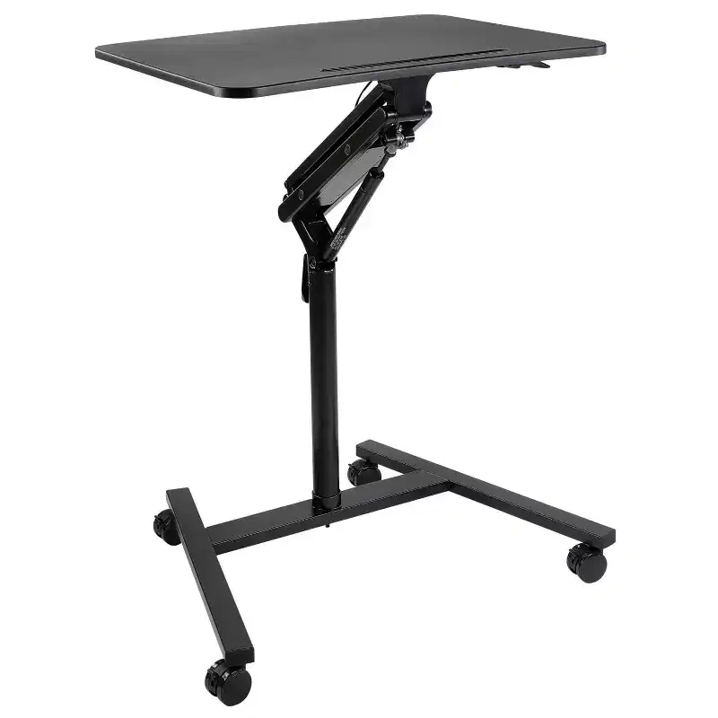 Mobile Standing Laptop Desk | Height Adjustable Rolling Sit Stand Workstation w/ Casters | 27 Wide with Gas Spring Lift Mechanism | Black