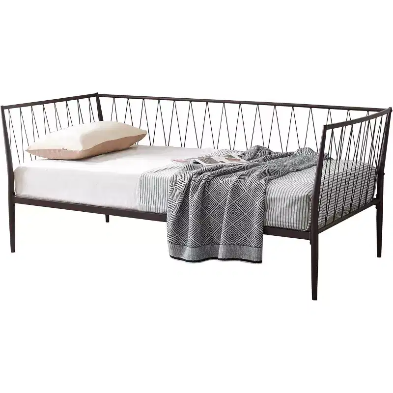Modern Twin Size Metal Daybed Frame with Mattress Support, Bronze