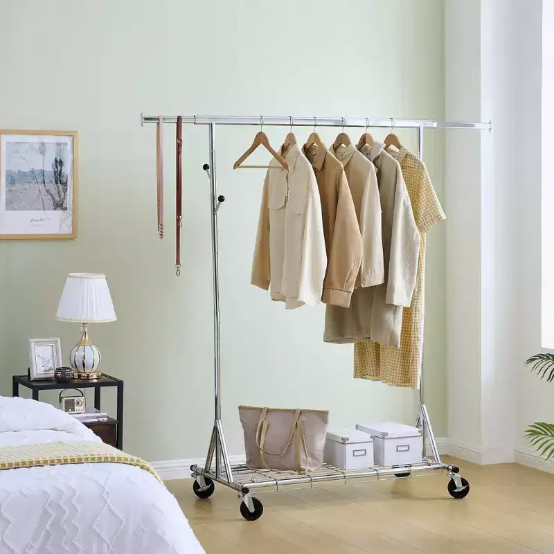 68 600LBS Heavy-Duty Rolling Clothes Rack, Collapsible Iron Commercial Garment Rack (Portable Hanger for Bedroom)