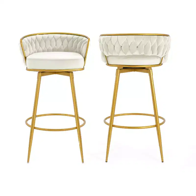 Set of 2 Swivel Counter Height Bar Stool Low Back Upholstered Dining Chair Pub Kitchen Stool with Footrest-Christopher Knight Home