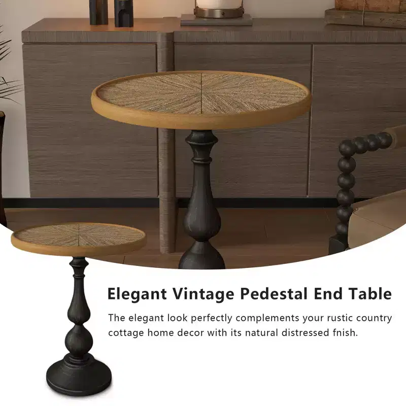 Wooden Side Table, Retro Side Table, French Country Style Decorative Coffee Side Table, Modern Small Round Coffee Table