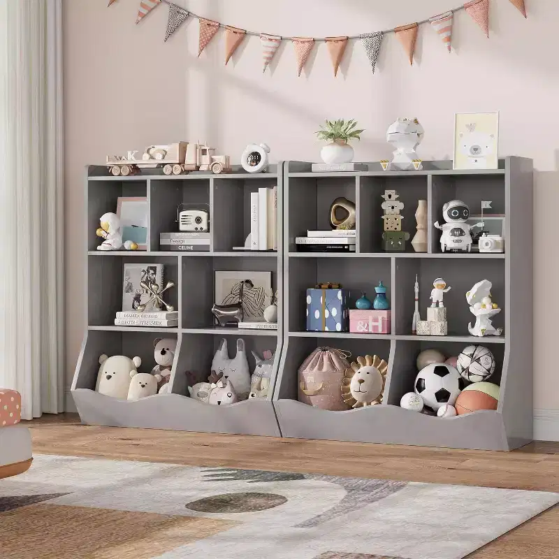 Acekool 3-Tier Kids Bookshelf & Toy Storage Cabinet, Multi-Cubby Organizer for Bedroom, Playroom, Classrooms, 2-Pack