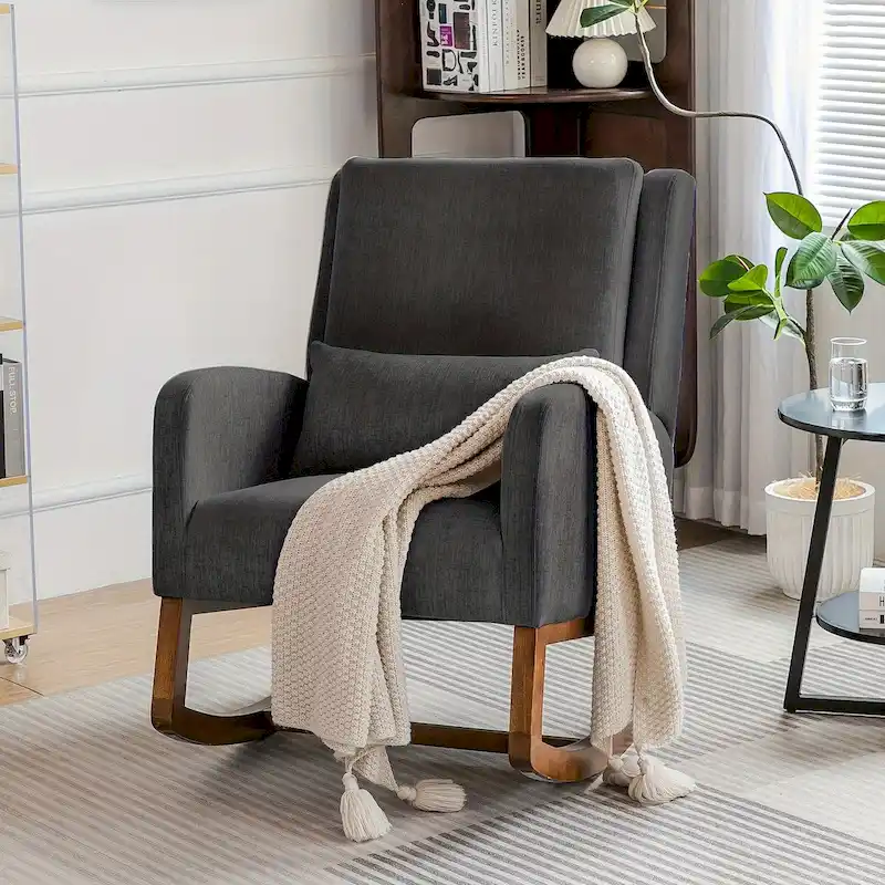 Black / Grey / Beige Fabric Upholstered Rocking Chair with Pillow, 1-Person Glider