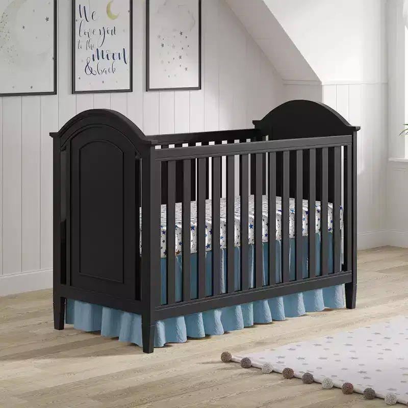 Harper Cottage Crib — Classic Wood Frame, Black Finish, ASTM Certified
