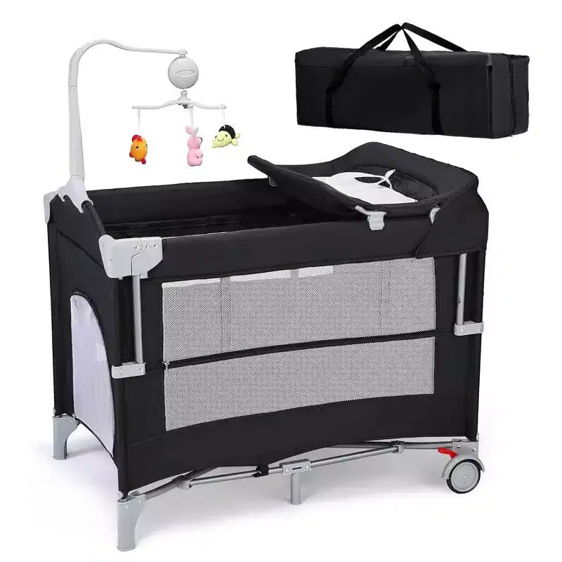 Karl Home 5 In 1 Baby Bedside Crib Sleeper in Black With Diaper Changing Table