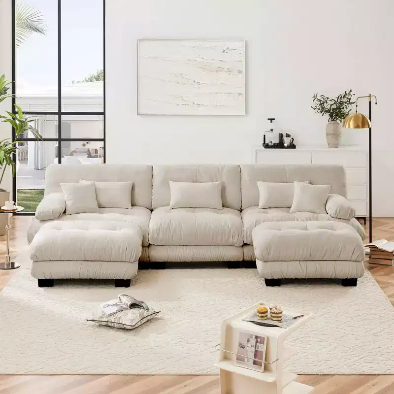 MAYEERTY Luxury Modular Sectional Sofa with 2 Ottoman U Shaped Cloud Couch for Living Room Light Coffee