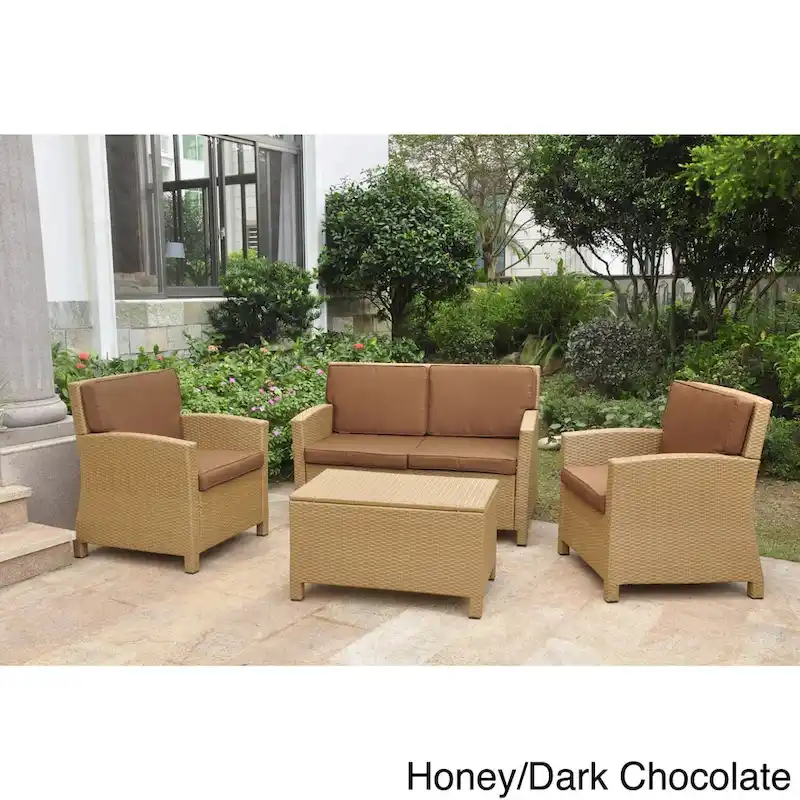 International Caravan Lisbon 4-Piece Patio Conversation Set with Cushions