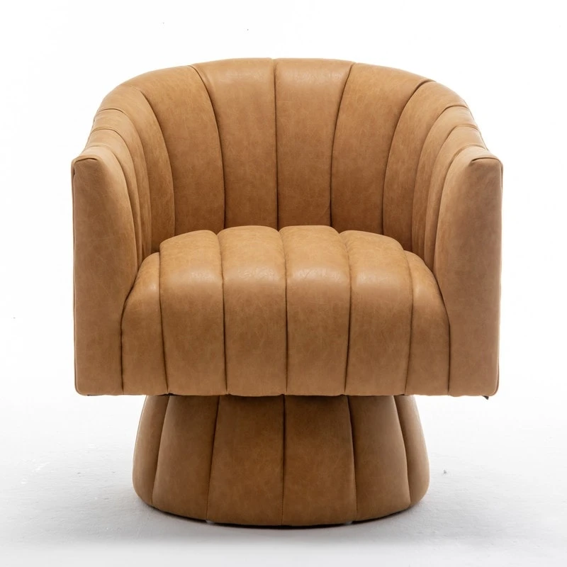 SEYNAR Mid-Century Swivel PU Leather Tufted Round Accent Barrel Chair set of 2