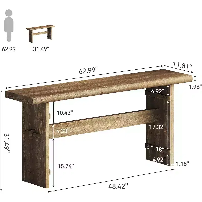 Lantine 63-Inch Solid Wood Console Table for Entryway, Long Sofa Table Behind Couch, for Foyer, Hallway, Living Room, Easy Asswmbly, Brown Greige
