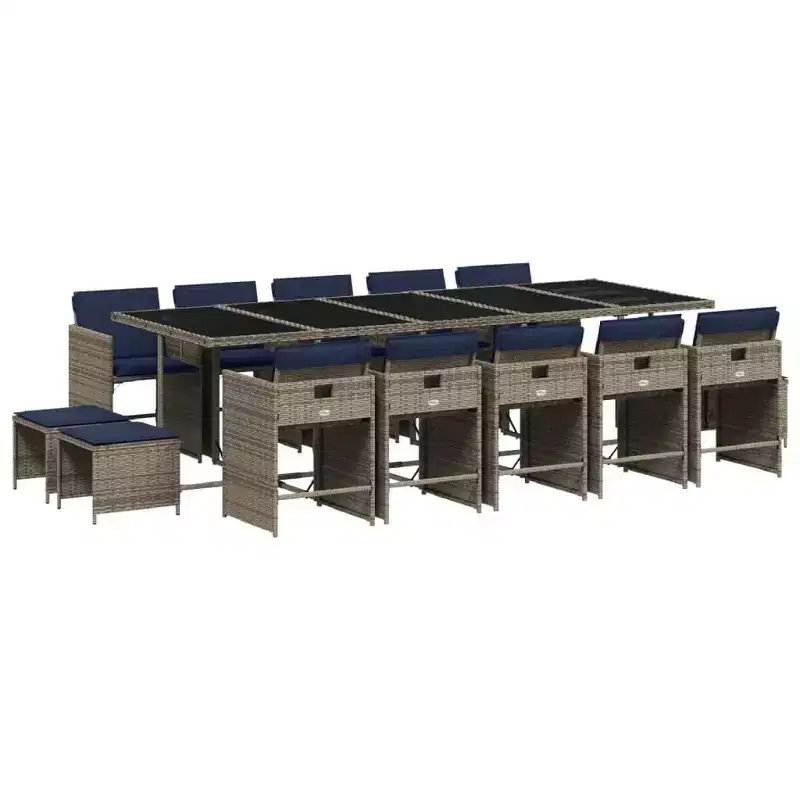 vidaXL Patio Dining Set Set of 14 Gray, Navy Blue