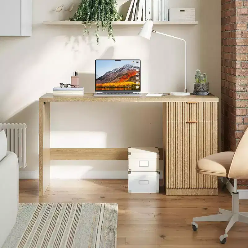60 Executive Desk with Storage, Drawer & Cabinet, Modern Computer Desk for Home Office, Writing or Conference Table, Natural Oak