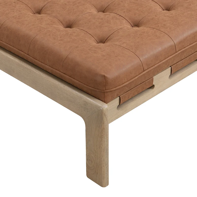 Christopher Knight Home - 34 Tufted Upholstered Cocktail Ottoman, Square Leather Ottoman Coffee Table with Rubber Wood Frame