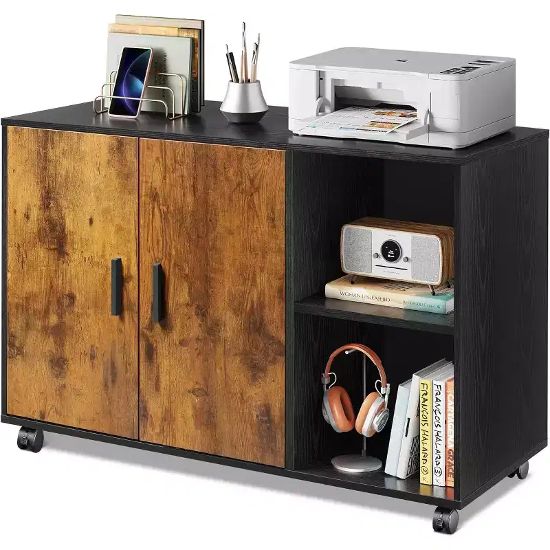 Office Storage Cabinet with Doors and Shelves - Lateral Printer Stand