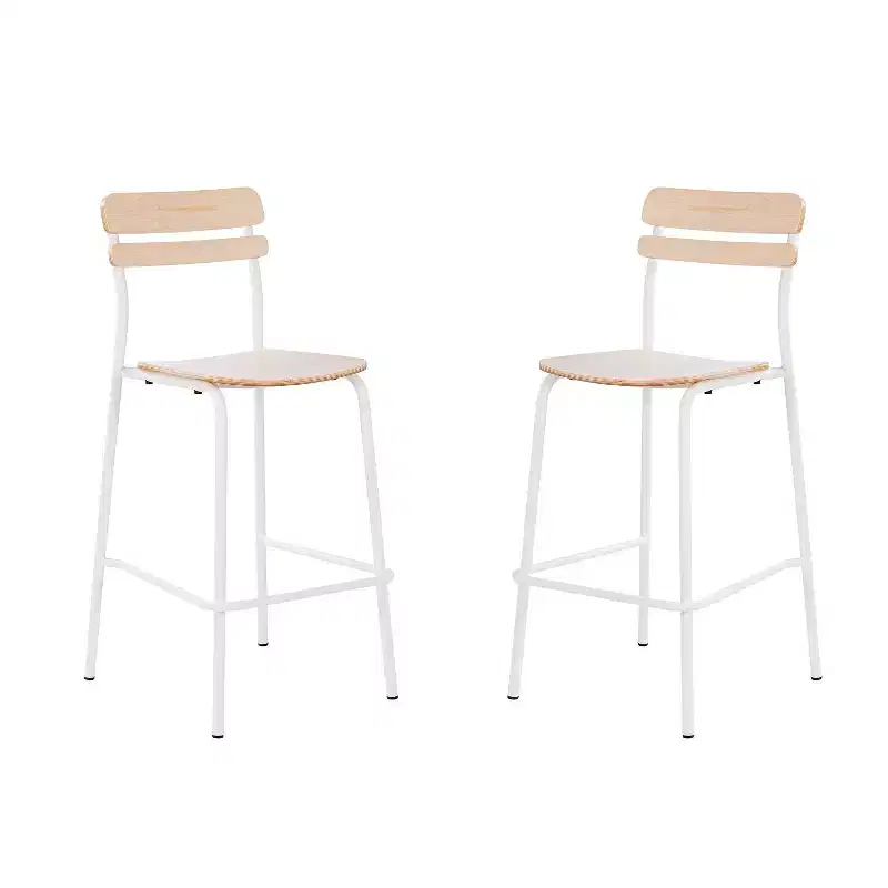 Flash Furniture 2 Pack Cyprus Commercial Grade Solid Wood Bar Stools with Metal Frames and Antique Finish