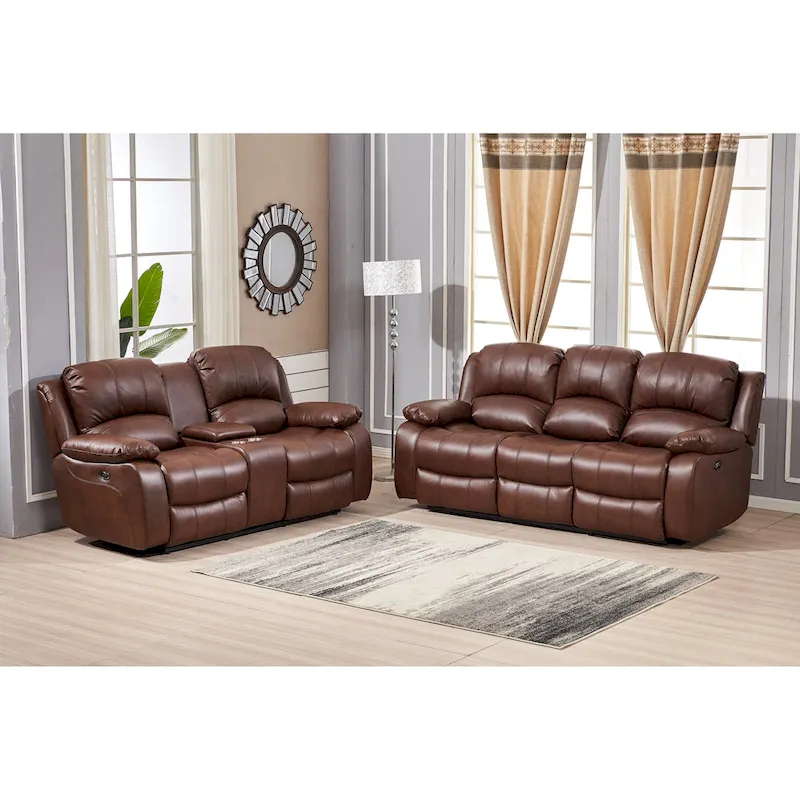 Furniture 2 Piece Bonded Leather Power Reclining Living Room Set, Sofa and Loveseat