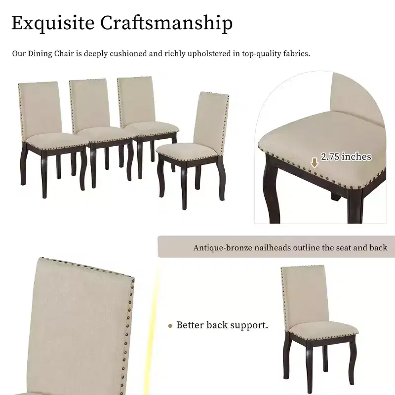 Whisen 5-Piece Farmhouse Dining Table Set with Extendable Dining Table and 4 Upholstered Dining Chairs