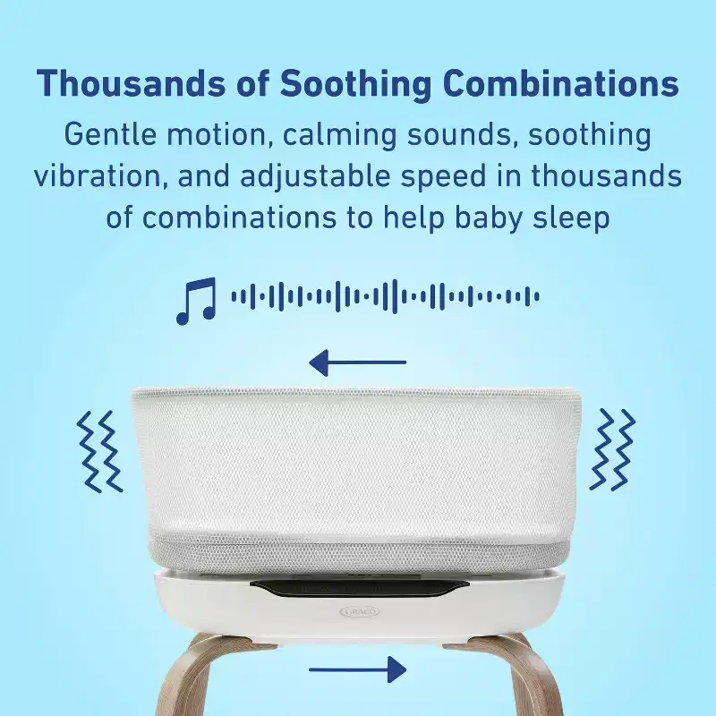 Graco SmartSense Soothing Baby Bassinet - Luna: Canopy, Rocking Base, Folds for Easy Transport and Storage